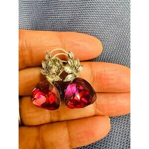 Swarovski Hot Pink Triangle Crystal Earrings stud Statement Silver diamond Party